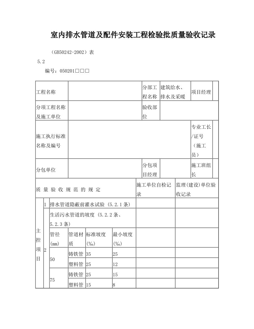 edeAAA室内排水管道及配件安装工程检验批质量验收记录