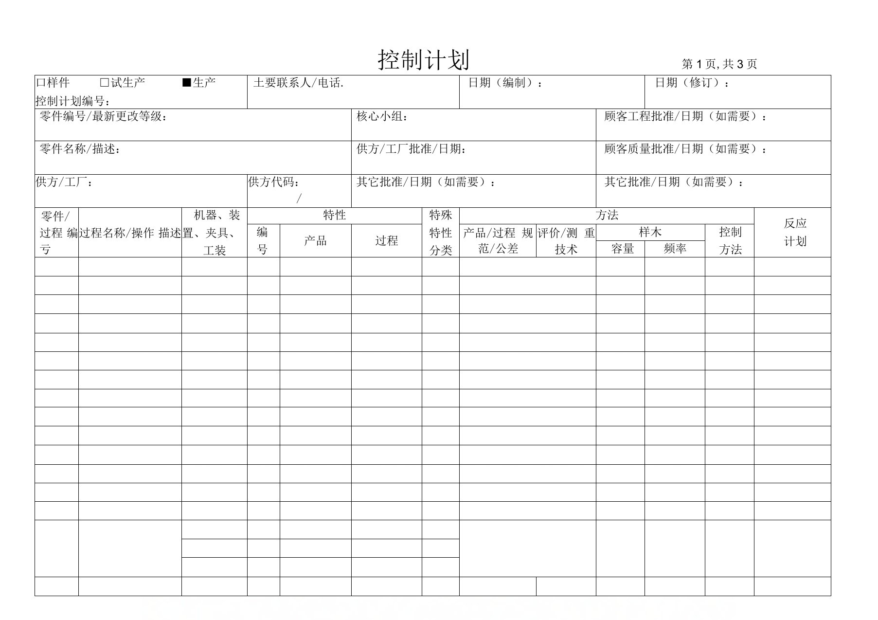 工厂生产控制计划表