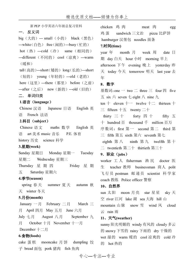 新PEP小学英语六年级总复习资料(共5页)