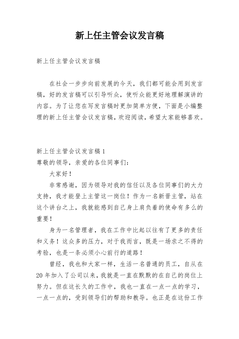 新上任主管会议发言稿