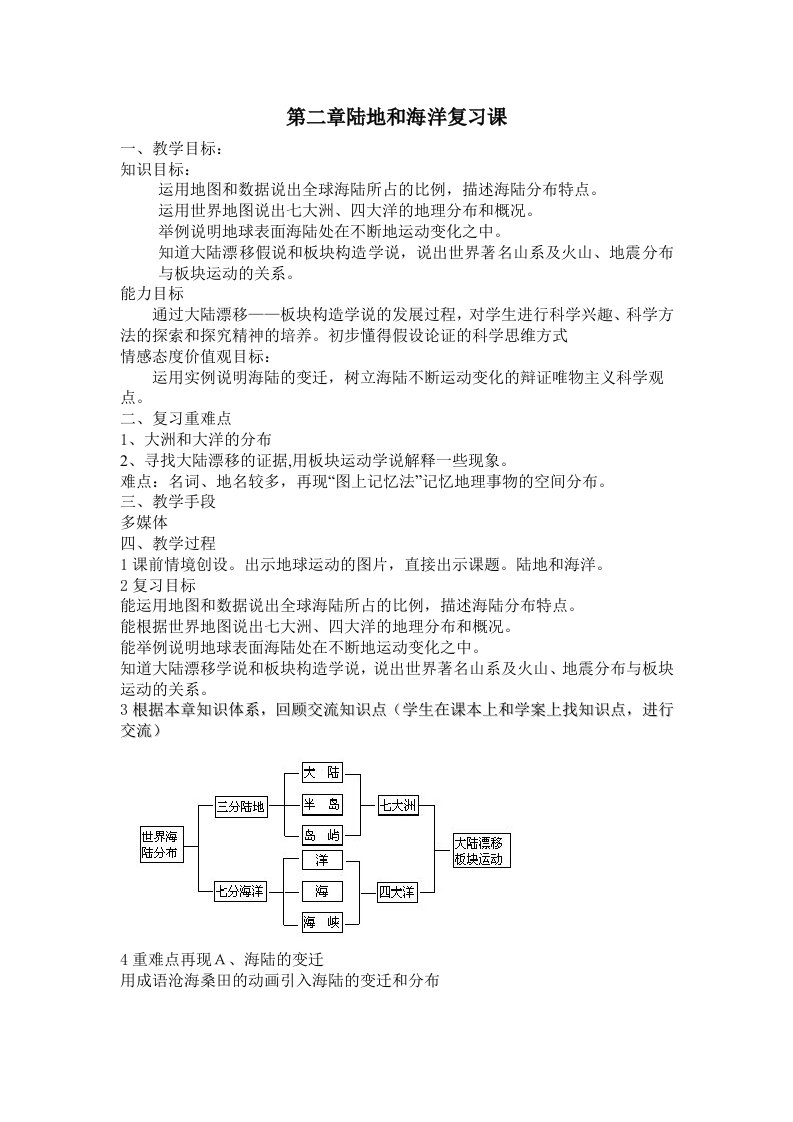 七年级地理第二章陆地和海洋复习课教学设计