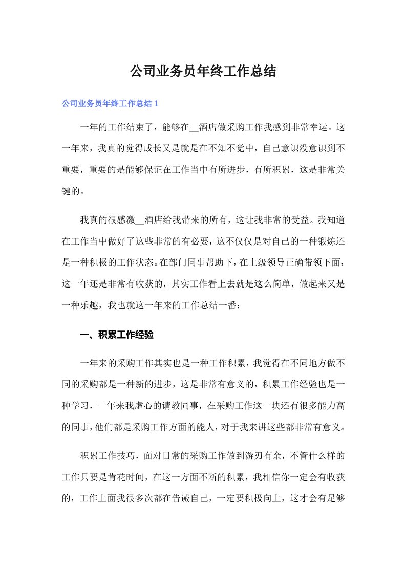 公司业务员年终工作总结