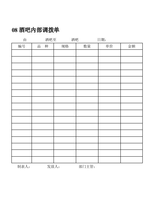 08酒吧内部调拨单