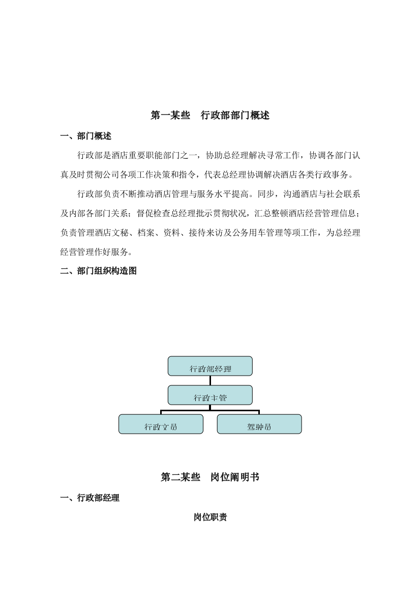 酒店行政部管理手册样本