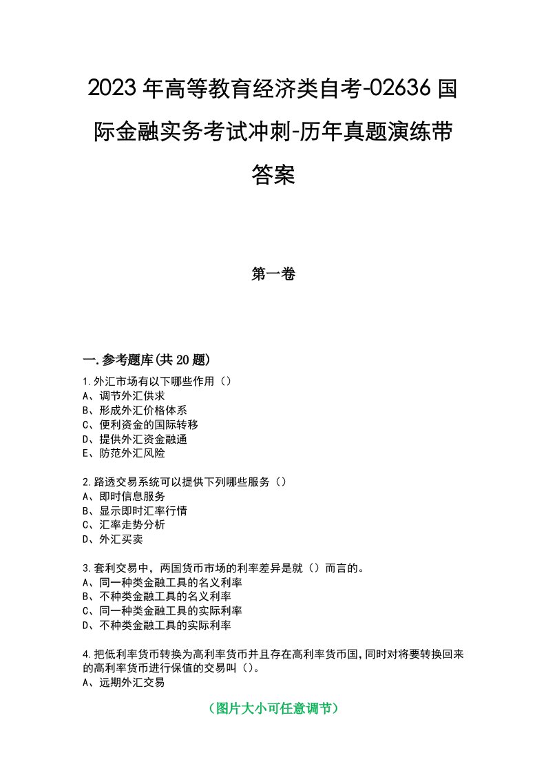 2023年高等教育经济类自考-02636国际金融实务考试冲刺-历年真题演练带答案