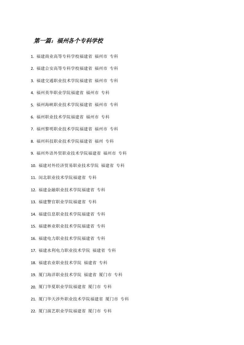 福州各个专科学校[修改版]