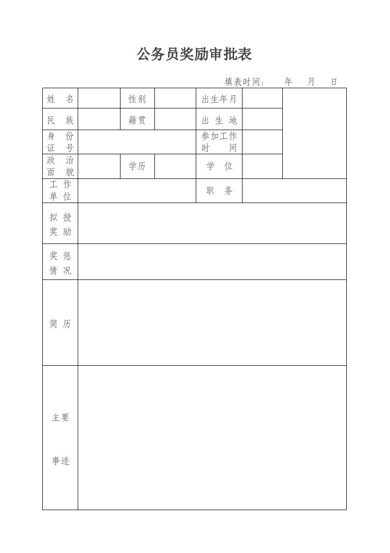 公务员奖励审批表