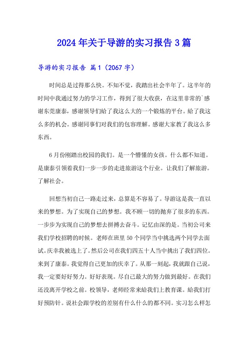 2024年关于导游的实习报告3篇