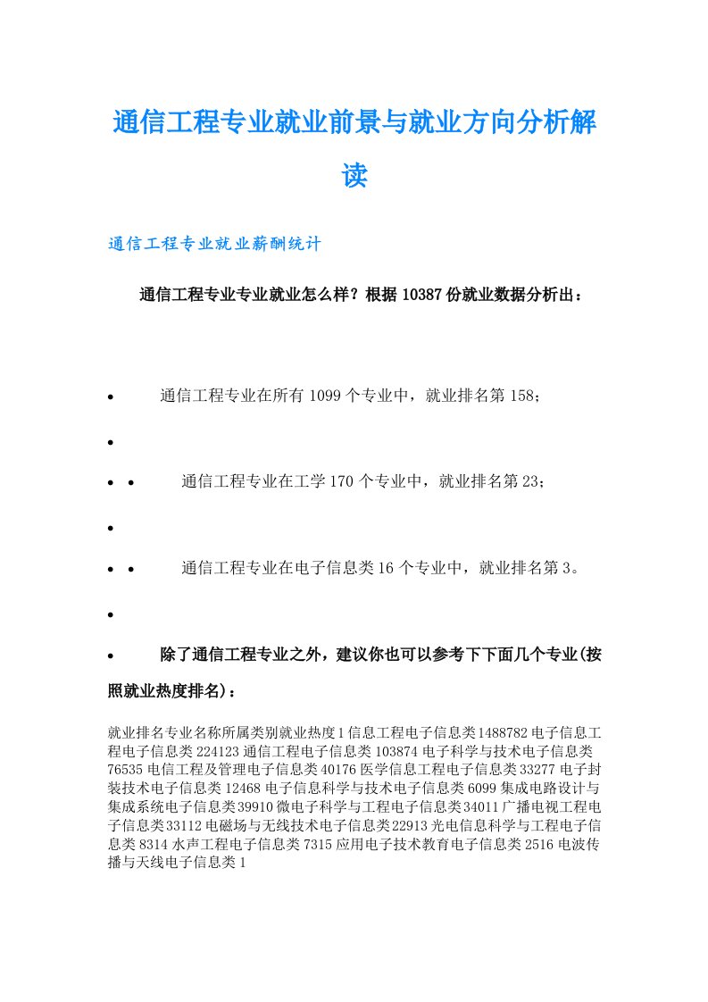 通信工程专业就业前景与就业方向分析解读