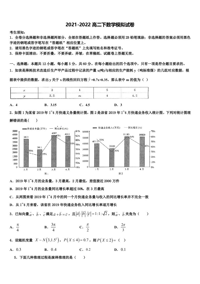 2021-2022学年湖南省邵东县第十中学数学高二第二学期期末质量跟踪监视试题含解析