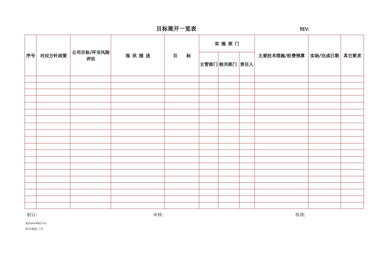 目标管理-目标展开一览表