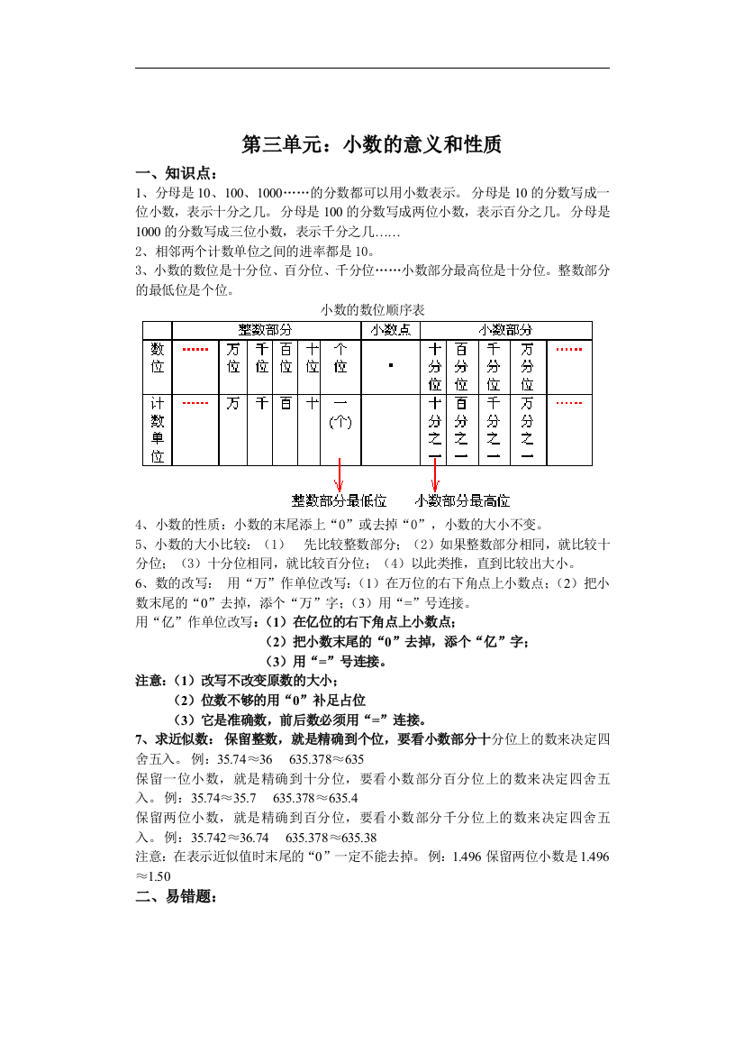 苏教版小学数学五年级上册第三单元的知识点