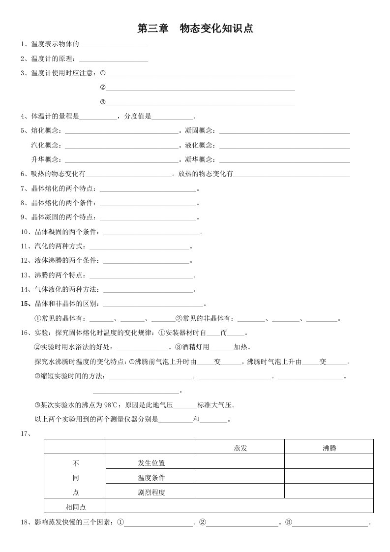 物态变化知识点填空