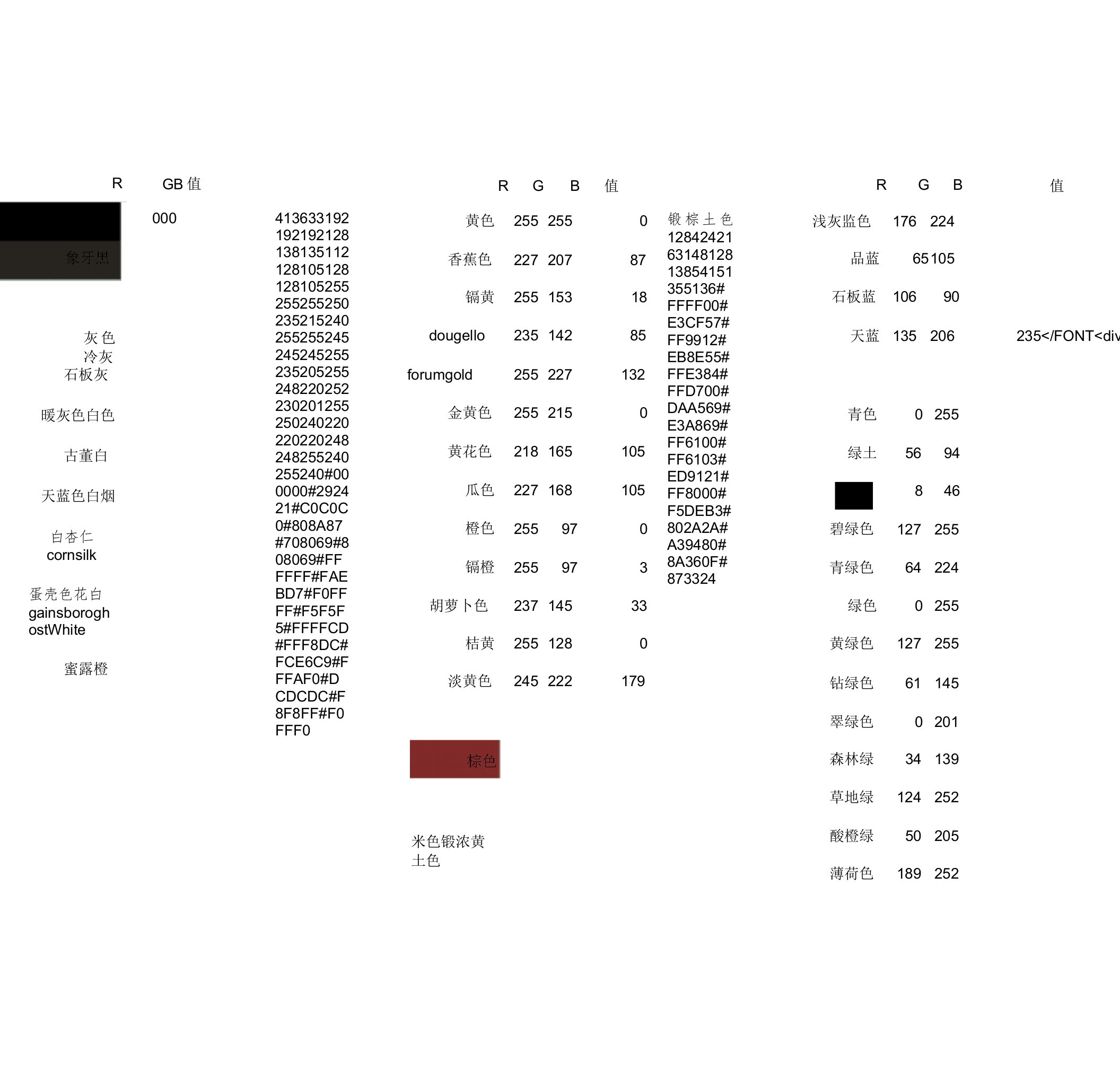 常用RGB颜色表及配色方案