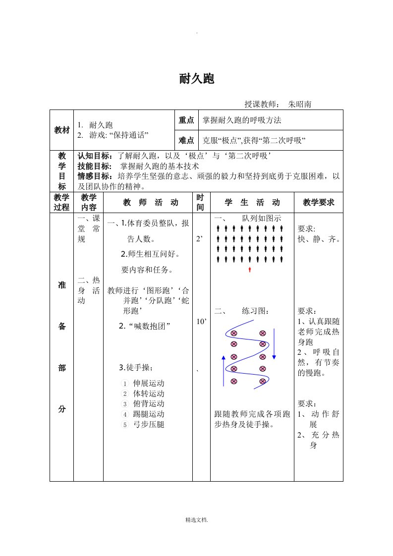 耐久跑优质课教案