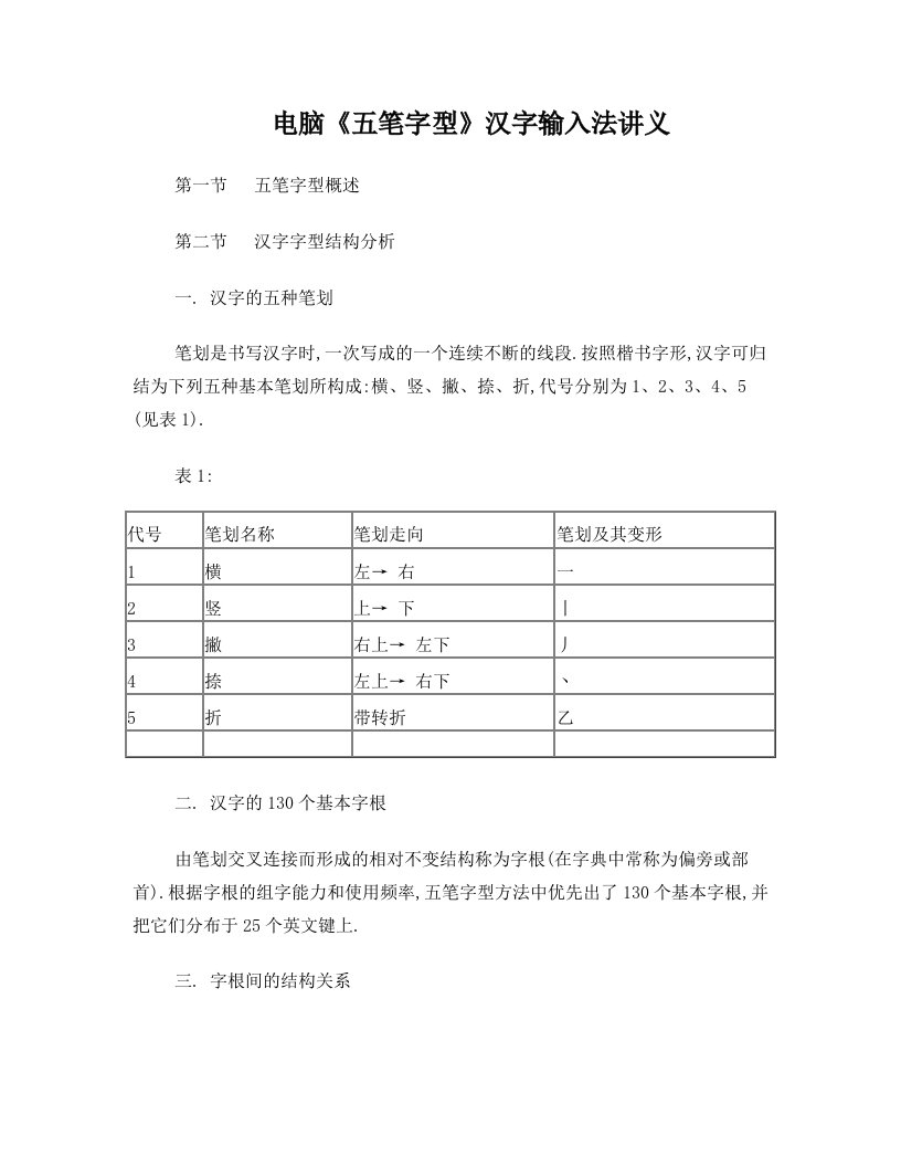 电脑《五笔字型》汉字输入法讲义