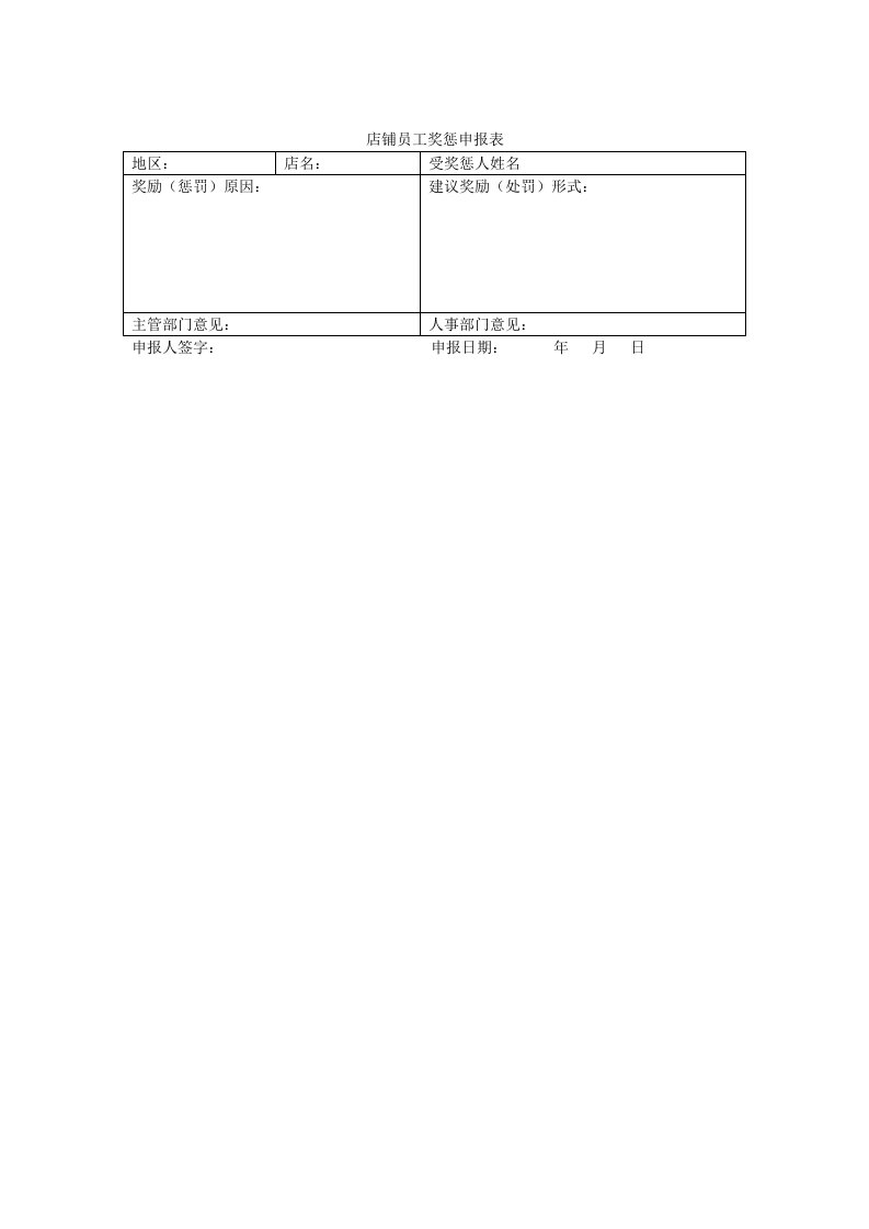 推荐-店铺员工奖惩申报表