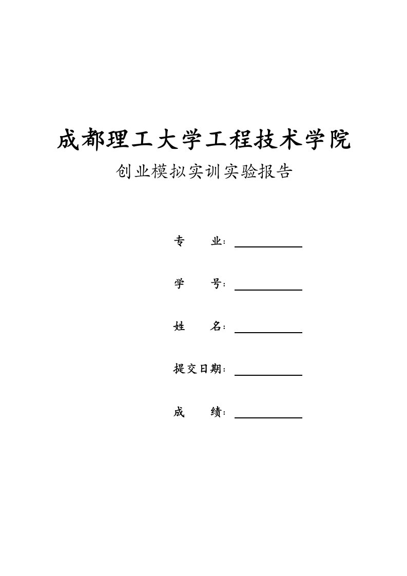 创业模拟实训实验实习报告