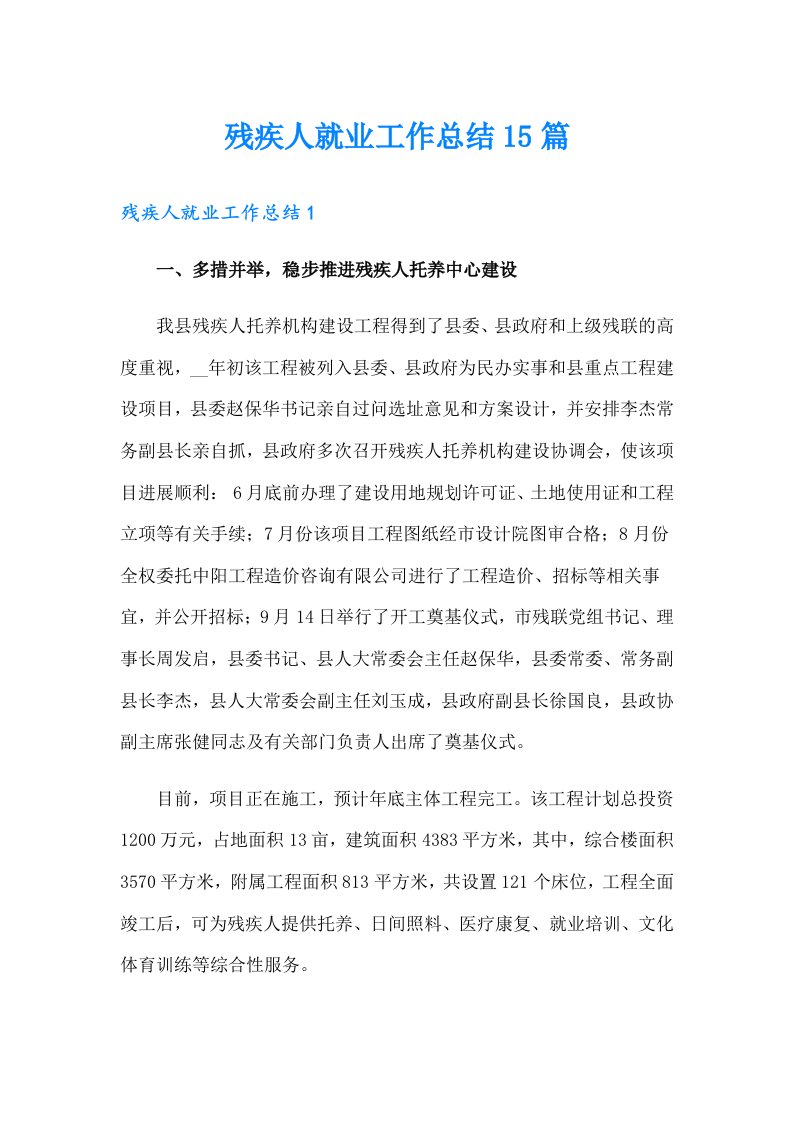 残疾人就业工作总结15篇