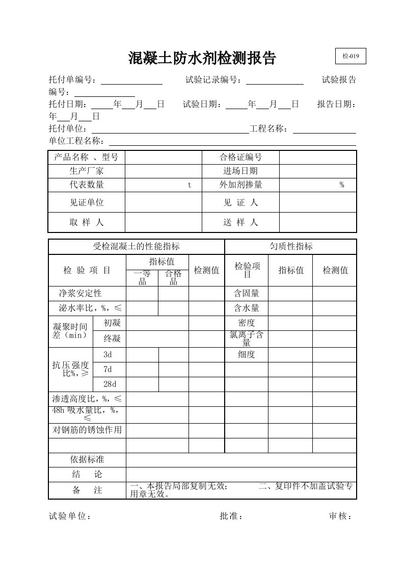 019-混凝土防水剂检测报告