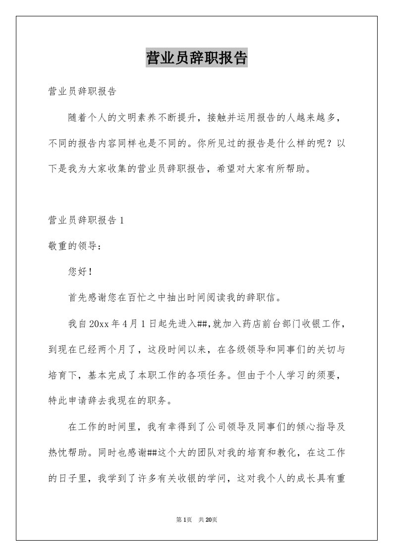 营业员辞职报告汇总