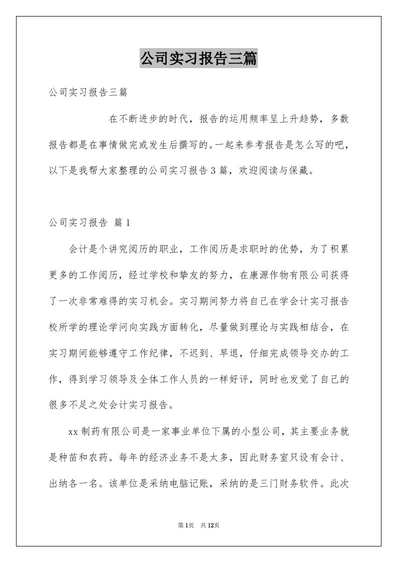 公司实习报告三篇例文3