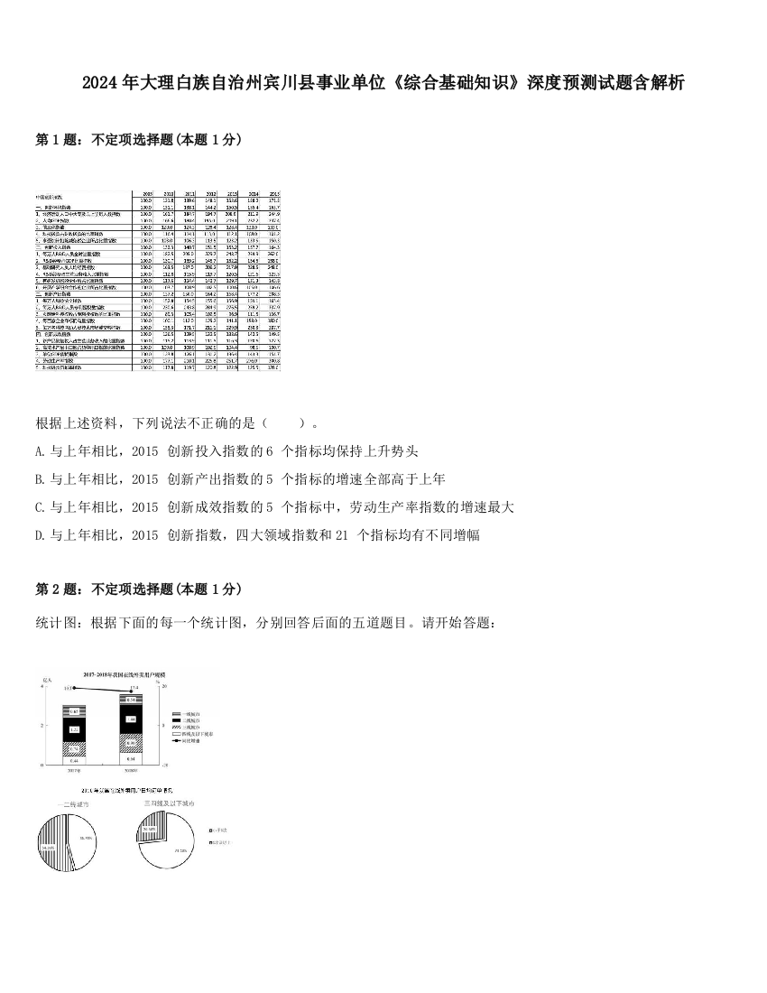 2024年大理白族自治州宾川县事业单位《综合基础知识》深度预测试题含解析