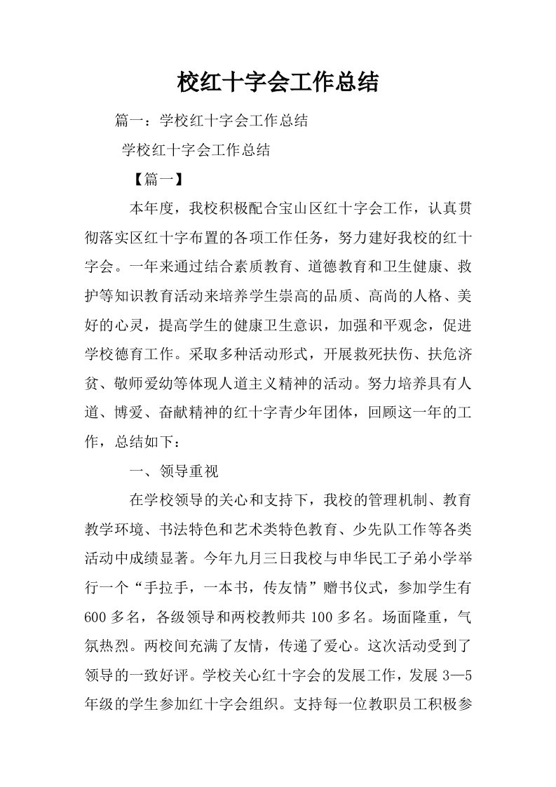 校红十字会工作总结