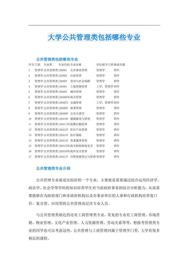 大学公共管理类包括哪些专业