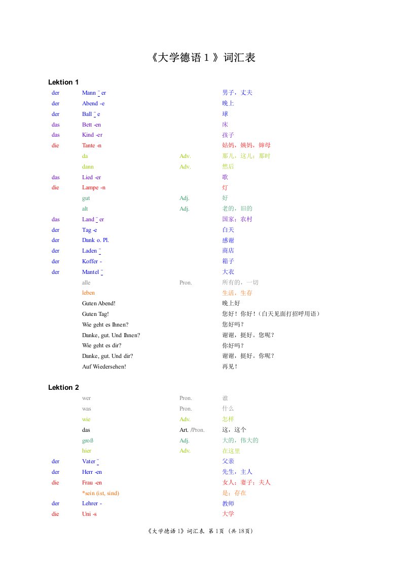 《大学德语1》词汇表
