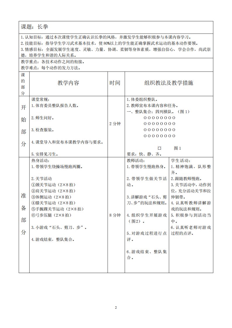 华东师大版七年级体育与健康7.1武术类运动的基本技术长拳教案