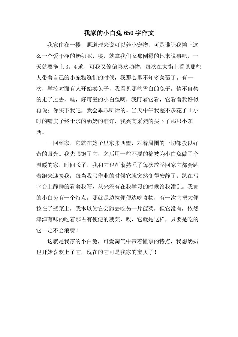 我家的小白兔650字作文