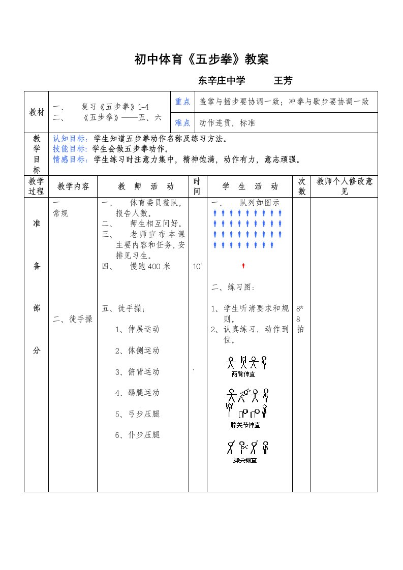 初中体育《五步拳》教案