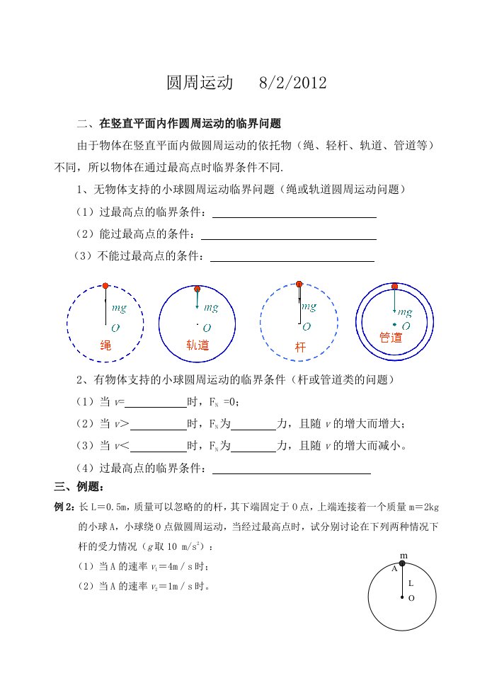 圆周运动知识总结与典型分类例题