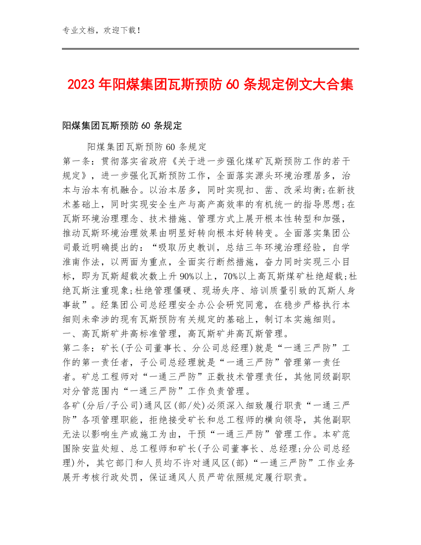 2023年阳煤集团瓦斯预防60条规定例文大合集