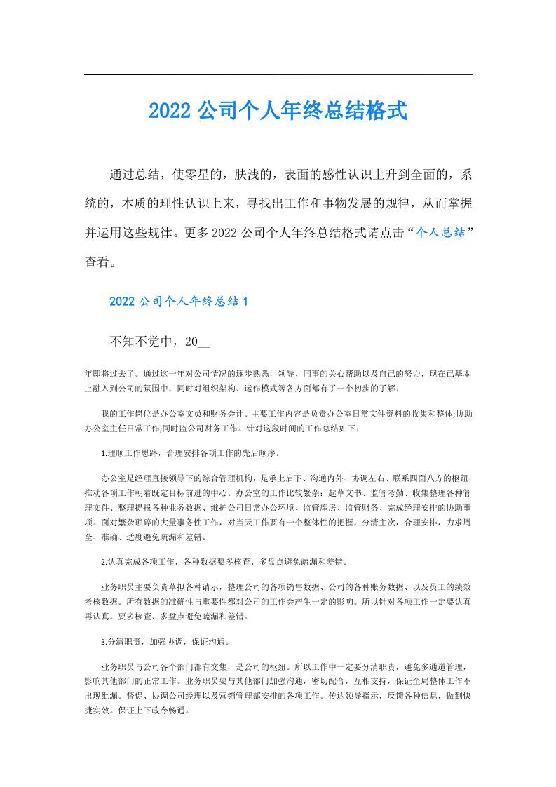 公司个人年终总结格式