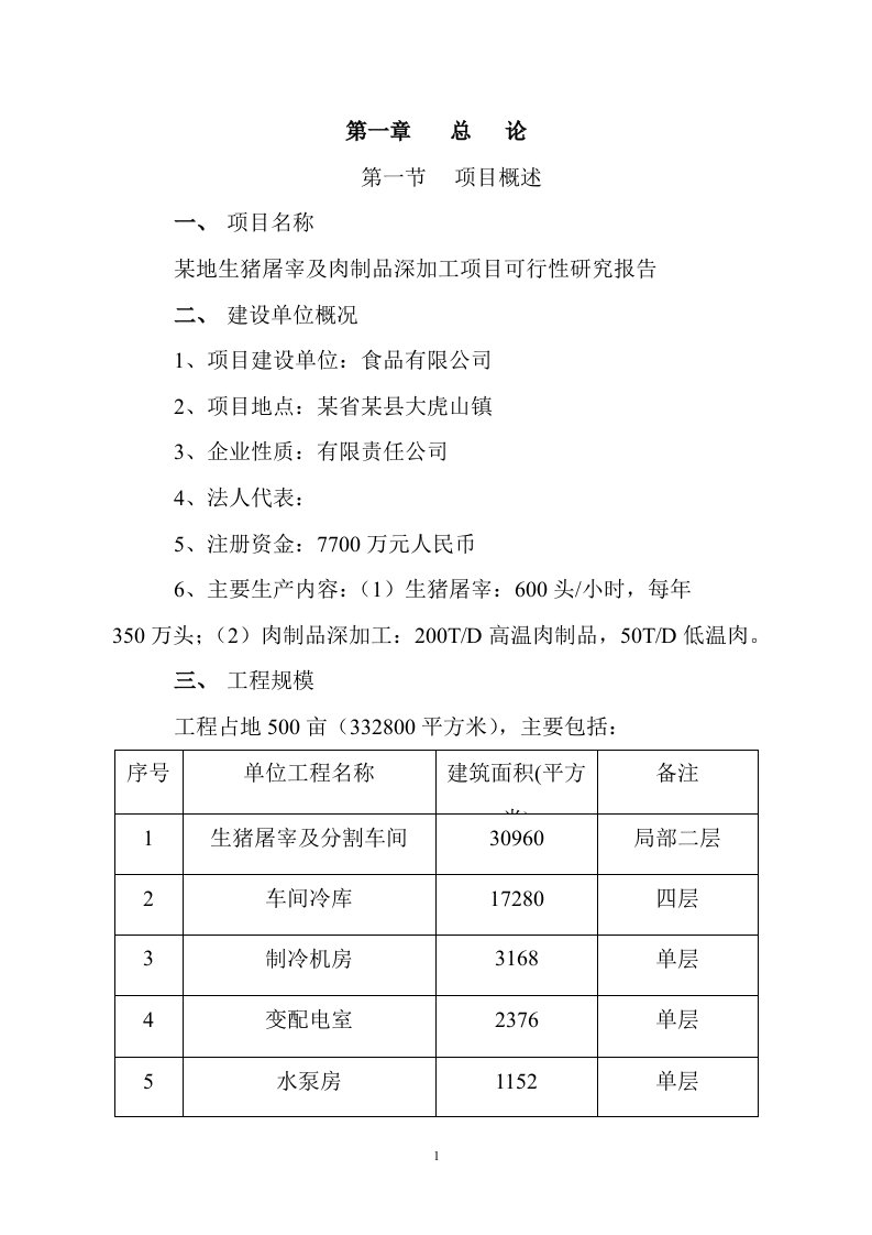 某市大型生猪屠宰及肉制品深加工项目可行性研究报告书(优秀83页)