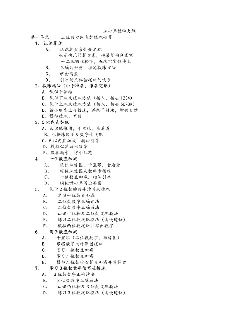 全套珠心算教学案实用