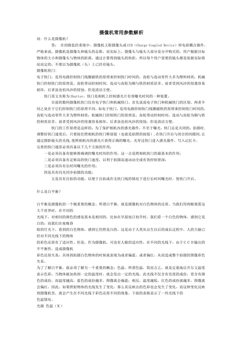 摄像机常用参数解析