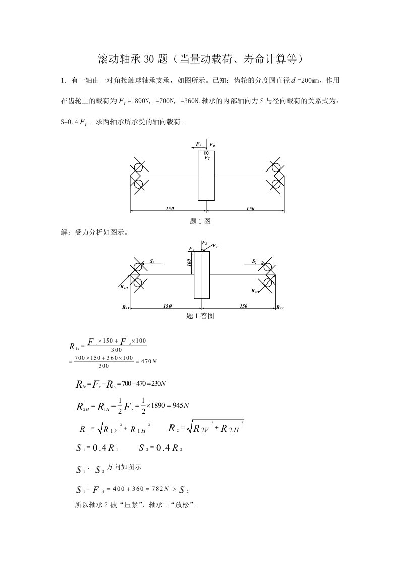 滚动轴承计算题30题