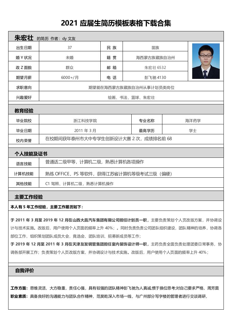 2022应届生简历模板表格下载合集