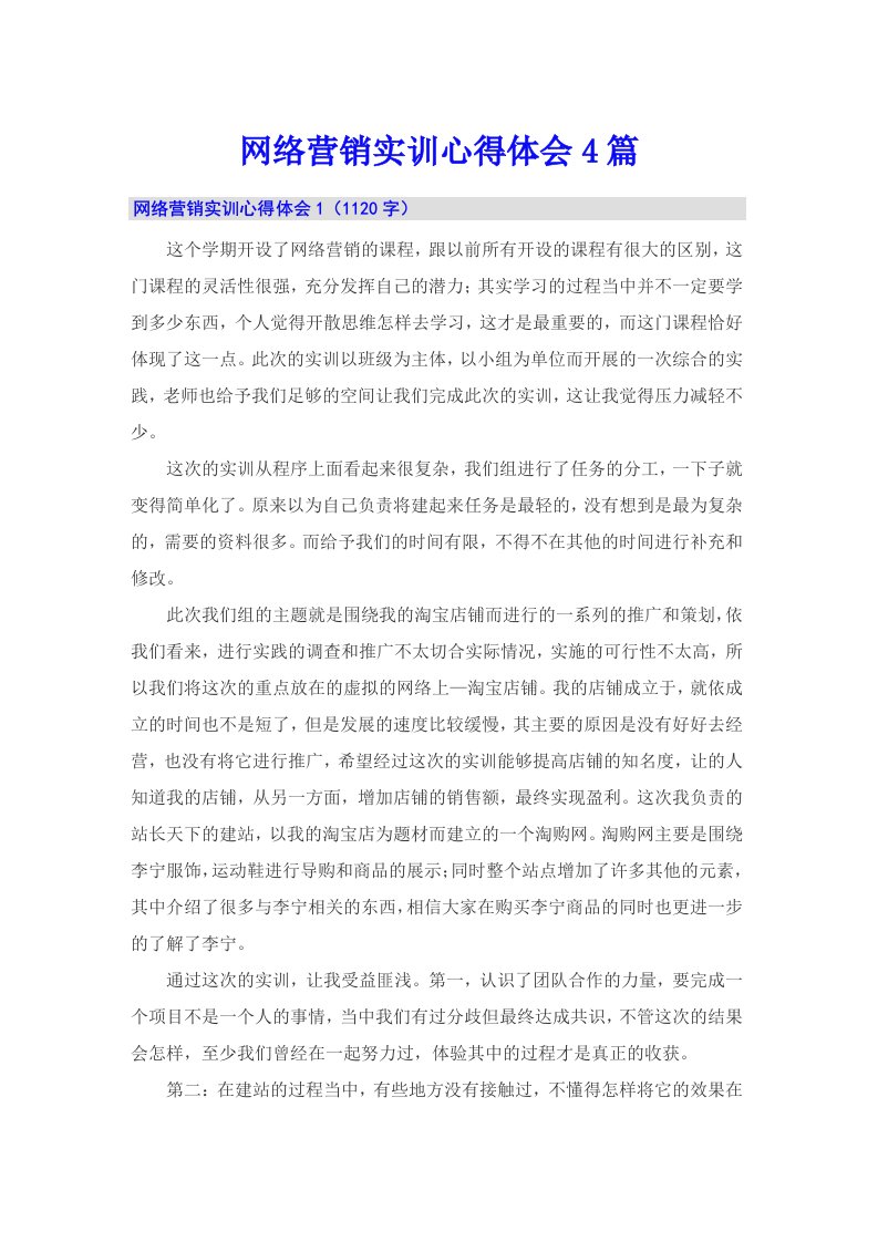 网络营销实训心得体会4篇