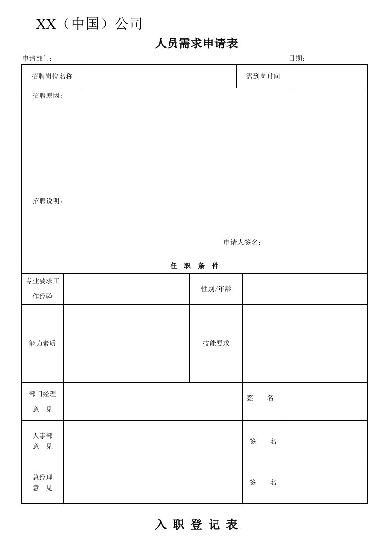 公司行政人事表单大全【模板】