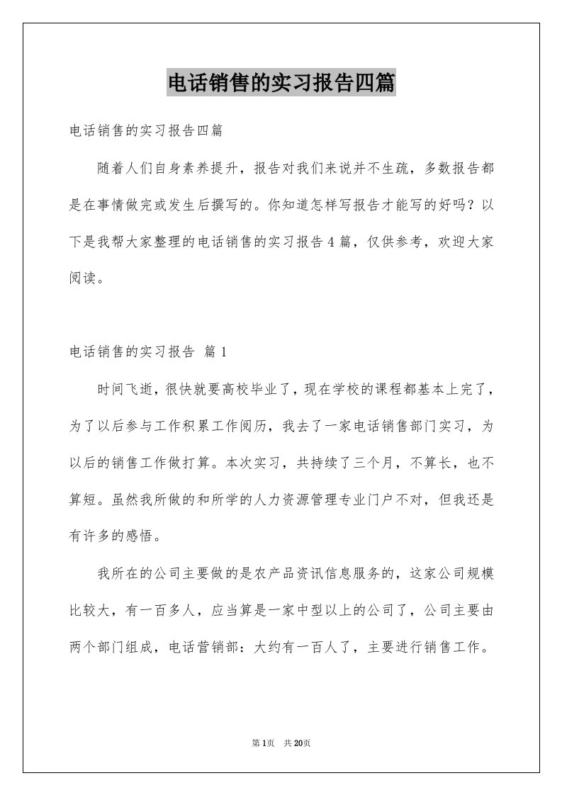 电话销售的实习报告四篇范文