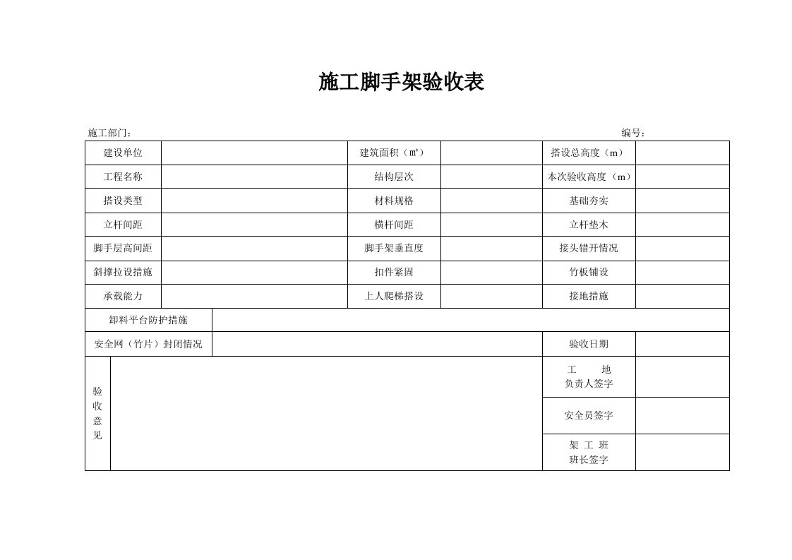 施工脚手架验收表