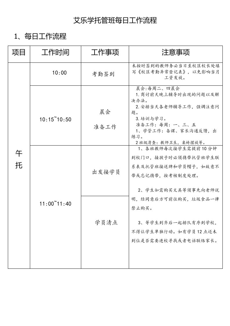 托管班每日工作流程整理版