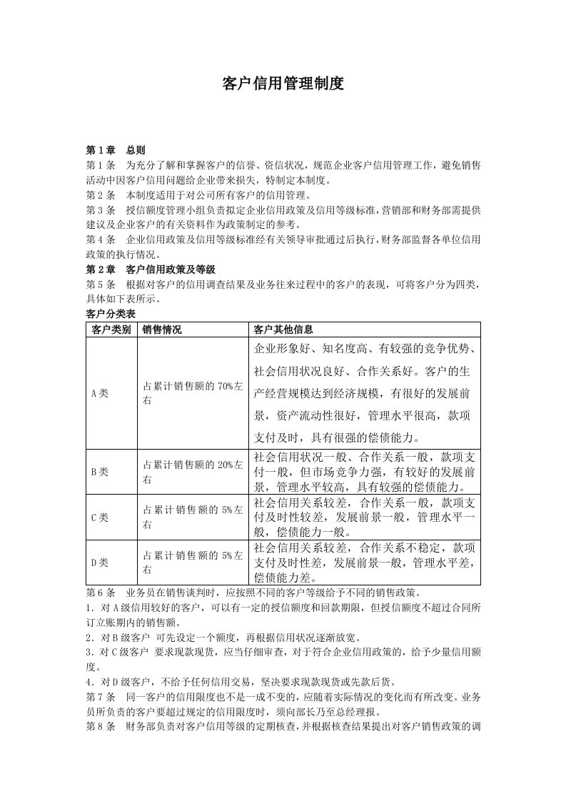 公司客户信用管理制度