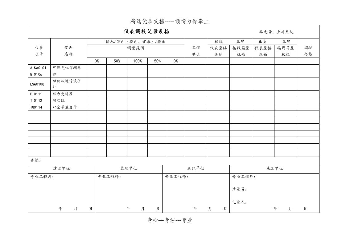 仪表调校记录表格模板(共17页)