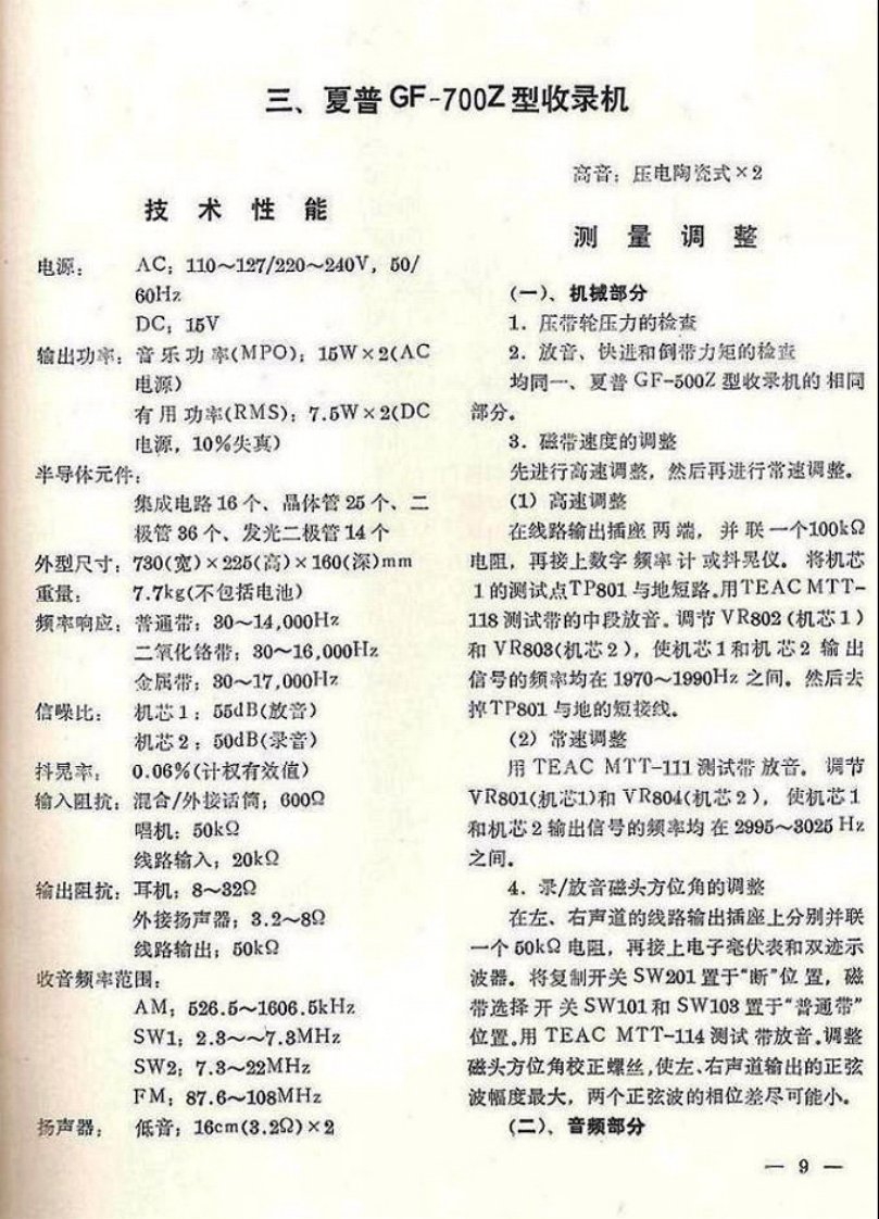 SHARP夏普GF-700收录机电路图和调整资料.pdf