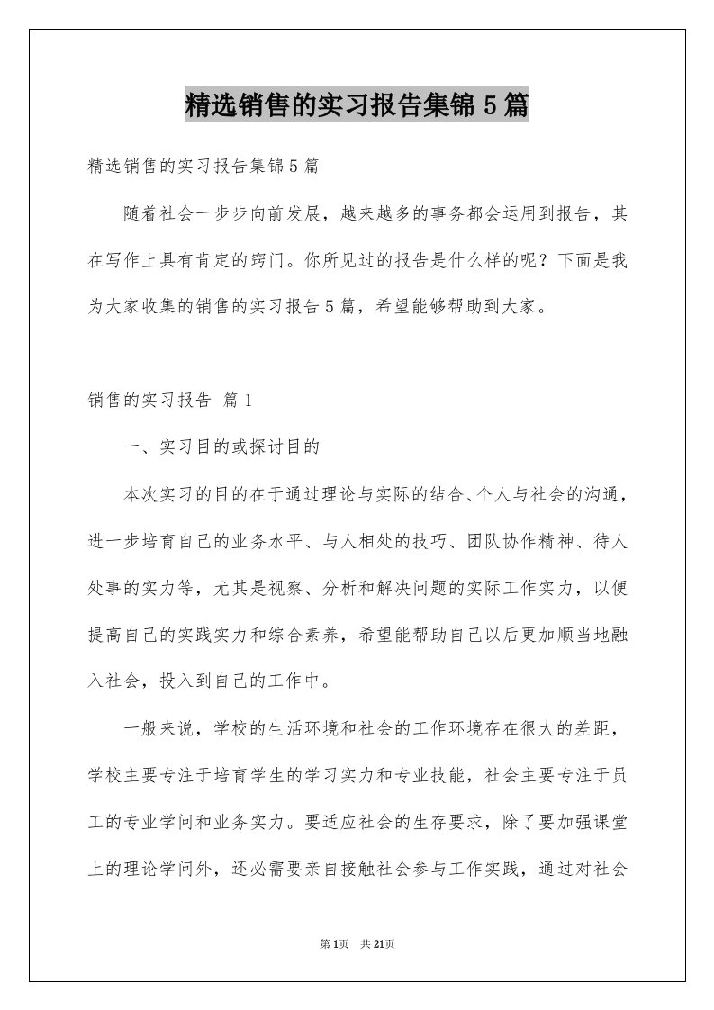 销售的实习报告集锦5篇例文